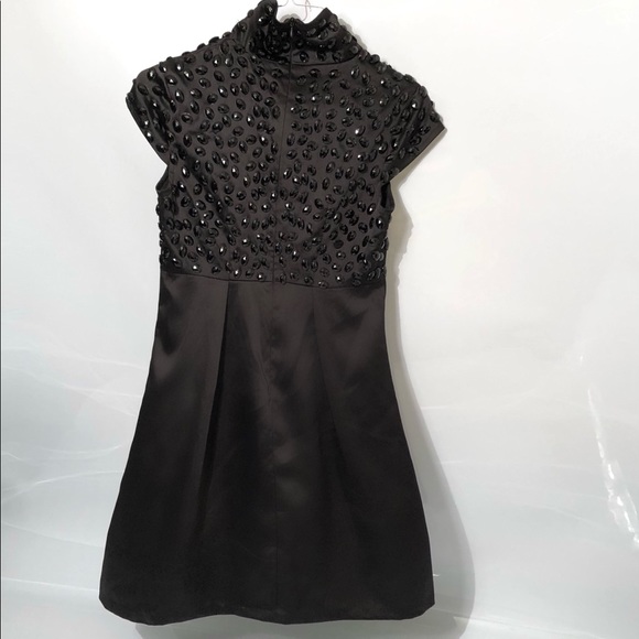 Black Beaded Satin Evening Dress - Picture 2 of 12